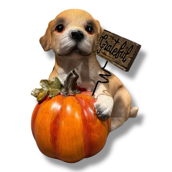 Yellow Lab Golden Retriever Puppy Pumpkin Figurine Fall Dog Lover Décor 4.5" - Picture 2 of 4